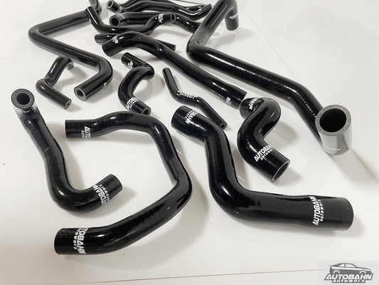Autobahn Autoworx VW Mk4 Golf Jetta 2.0 coolant hose kit with multiple rubber hoses and clamps for engine cooling system replacement.