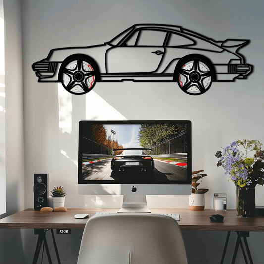 Porsche 911 Classic Metal Wall Art – Rotating Wheel Automotive Silhouette, Premium Gift for Car Lovers- KAFMEKA049 - AudiGear.com - Metal Car Wall Art