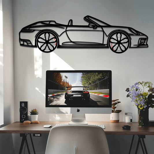 Porsche 911 (992) Convertible Silhouette Metal Wall Art – Rotating Wheel Luxury Car Decor Gift 🌟🏎️,KAFMEKA057 - AudiGear.com - Metal Car Wall Art