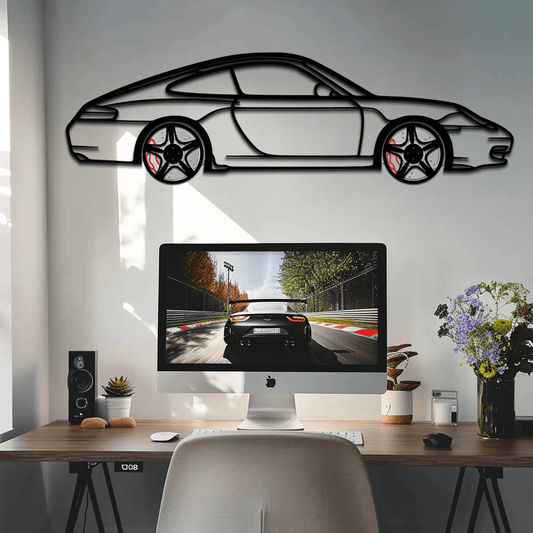 Porsche 911 (996) Silhouette Metal Wall Art – Modern Classic Décor with Rotating Wheels 🏁🔥,KAFMEKA059 - AudiGear.com - Metal Car Wall Art