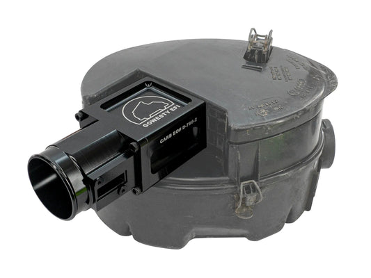 GoWesty MAF Sensor housing for air intake system, shown installed in box with visible mounting and connection points.