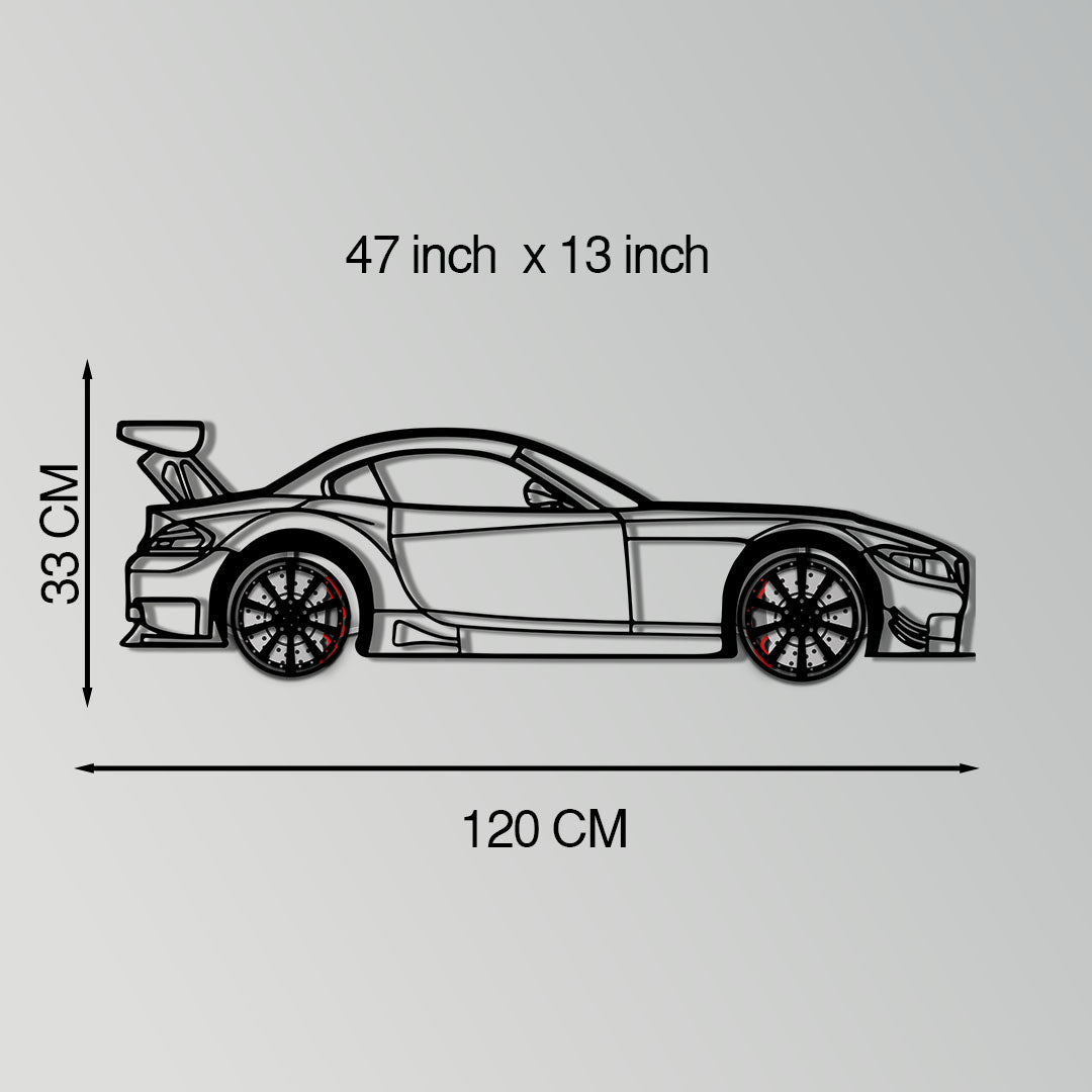 BMW Z4 E89 Metal Car Wall Art with Rotating Wheels - Modern Roadster Silhouette Decor - Interactive Automotive Wall Art - KAFMEKA113