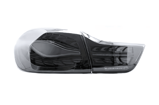 BMW 4 Series LED tail lights by K2 Industries in double dragon scale black for F32, F36, F82, F33, F83 models (2013-2018).