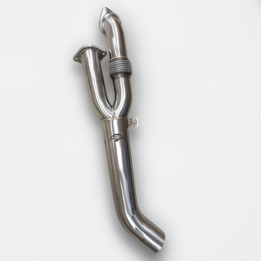 Palenon Performance S58 exhaust mid pipe for BMW G80 M3, G83 M4, G82 M4 with visible metal construction and connection points