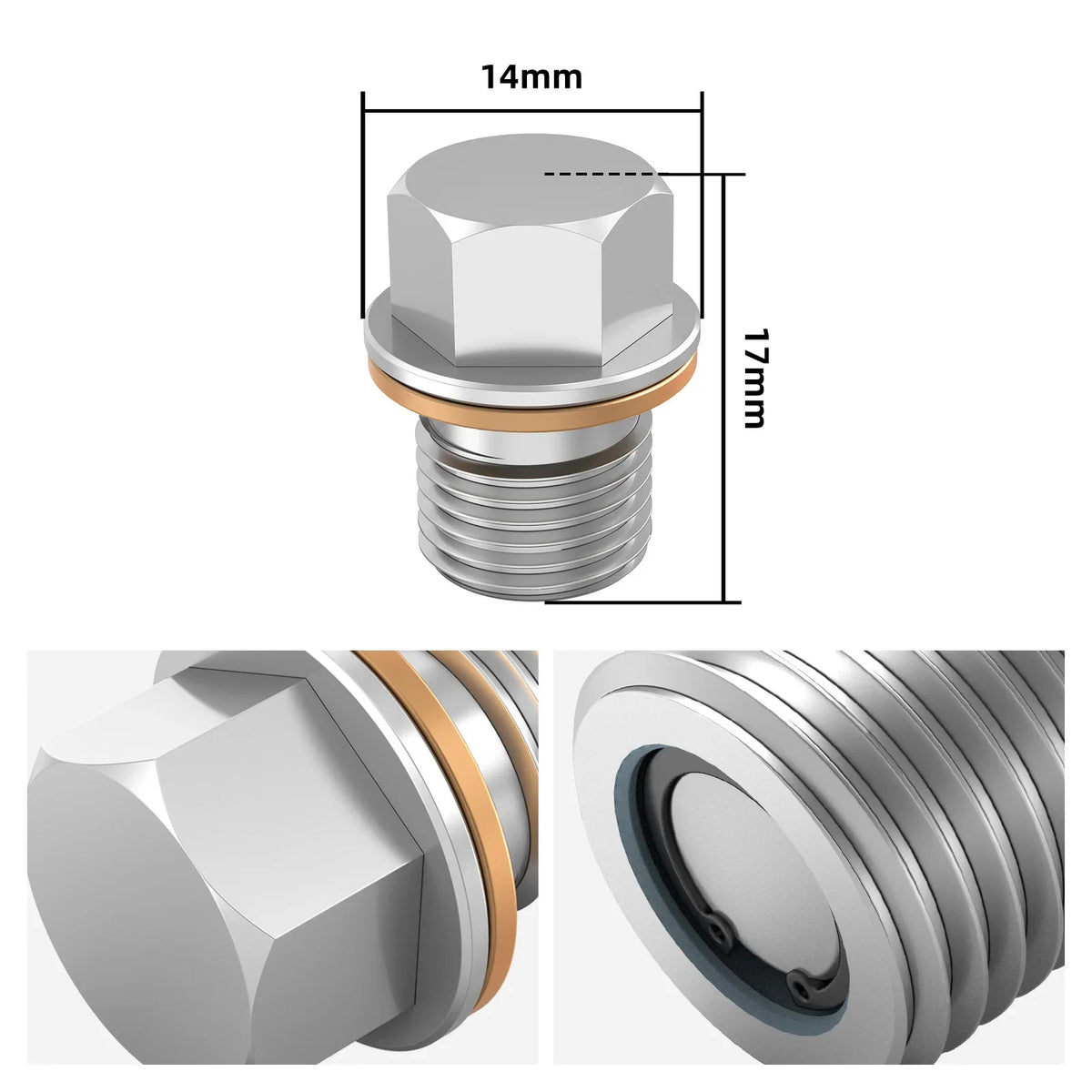 K2 Industries stainless steel magnetic differential drain plug for VW Golf, Passat, Tiguan, Audi A3, A4, A5, A6, TT, M10x1.0, 2000-2017