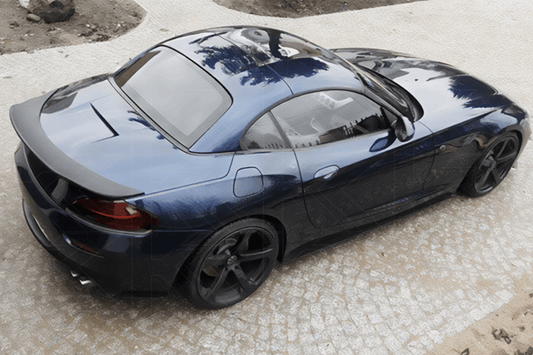 BMW Z4 E89 hyper duck tail trunk spoiler by K2 Industries, showcasing the sleek, aerodynamic design on the car's rear.