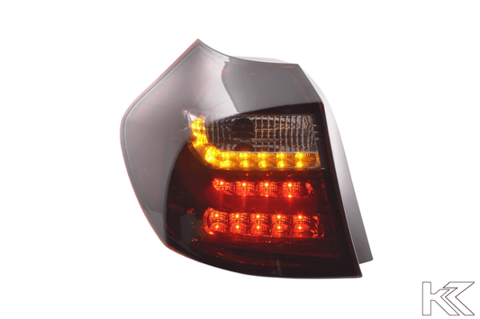 BMW 1 Series E87/E81 3/5-door red smoked LED tail lights by K2 Industries, for models 2004-2007.