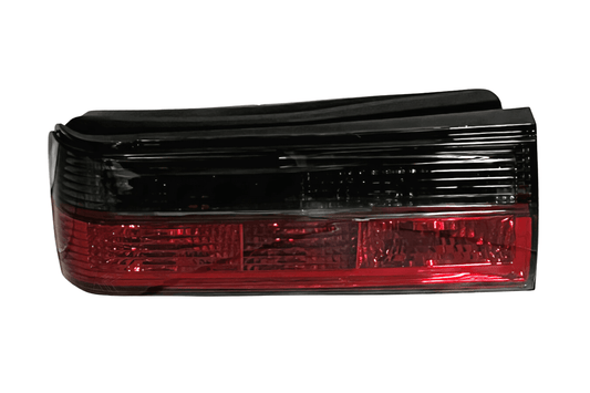 BMW 3-Series E30 facelift red smoked tail lights by K2 Industries, showing the sleek design and smoked finish for model years 1988-1994.