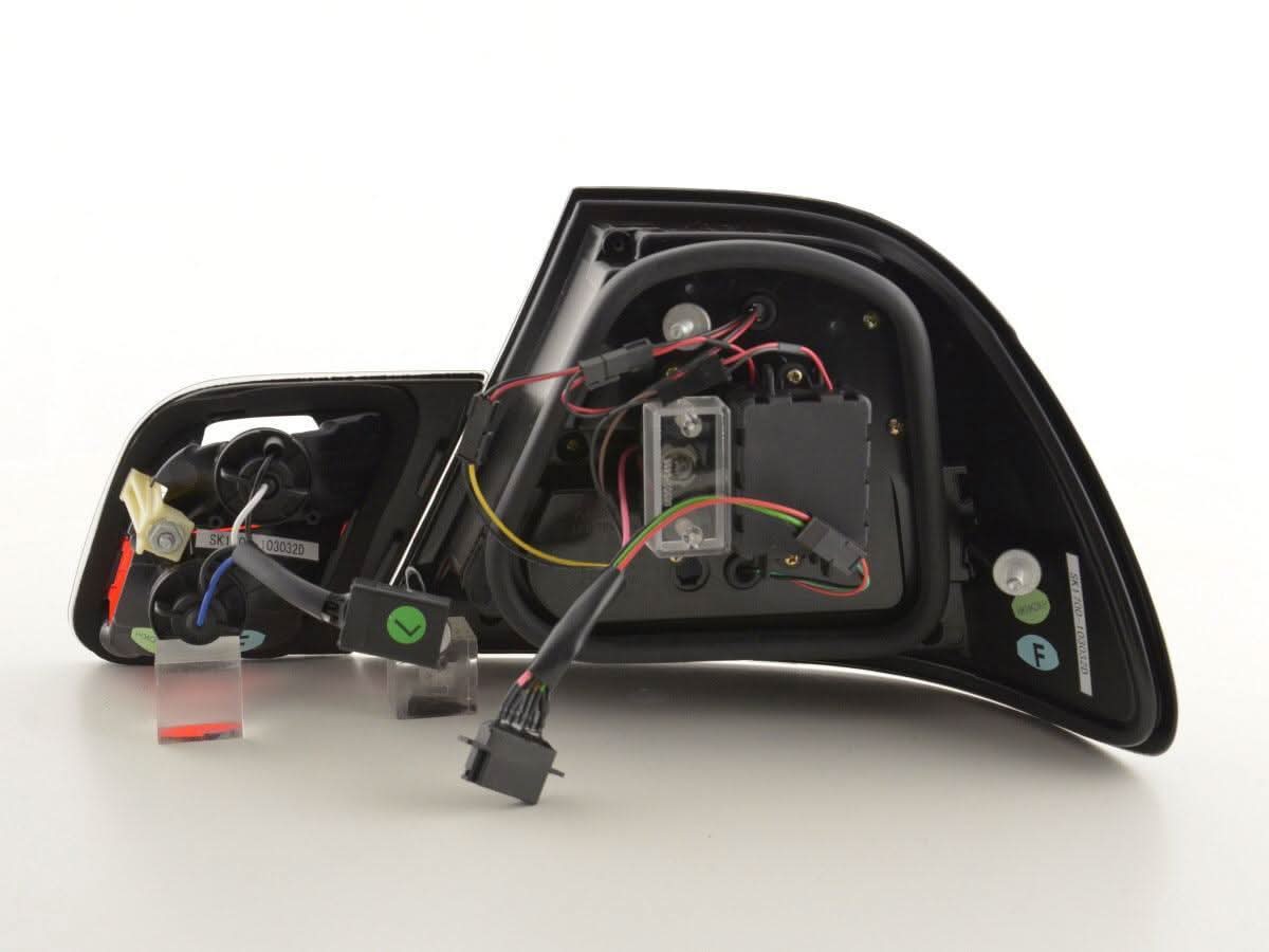 BMW 3-Series E46 Coupe chrome clear LED taillights set for facelift models, featuring sleek design by K2 Industries.