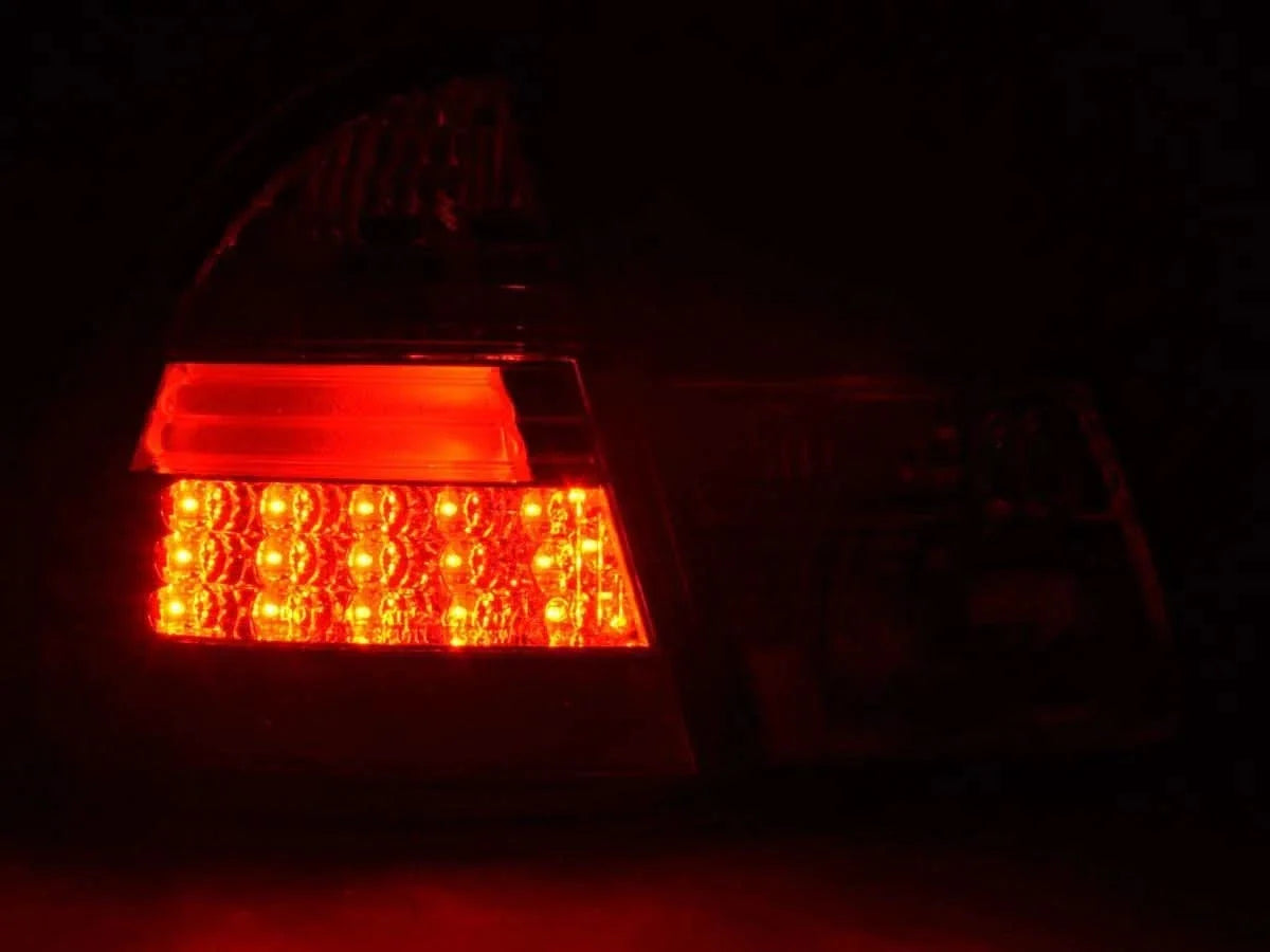 BMW 3 Series E46 wagon red LED tail lights set by K2 Industries, showing the sleek taillight design for 1998-2005 models.