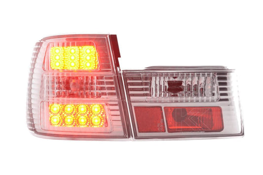 BMW 5-series E34 chrome clear LED tail lights set by K2 Industries, for models 1988-1994, showing the sleek tail light design.