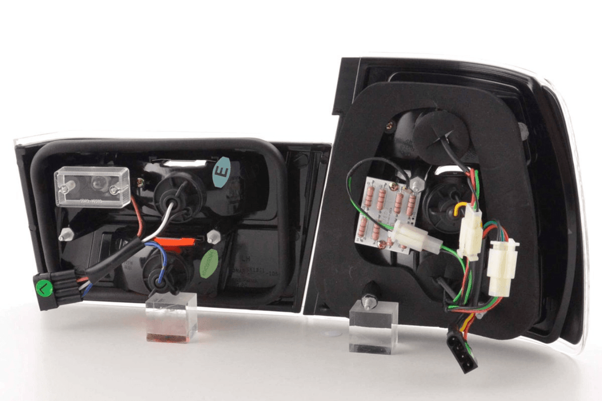 BMW 5-series E34 chrome clear LED taillights set from K2 Industries, designed for 1988-1994 models, showing the sleek tail light design