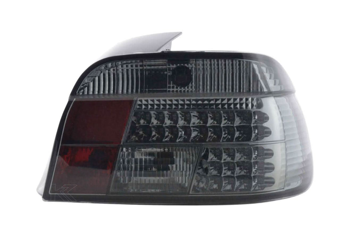 BMW 5-series E39 sedan smoked LED taillights set by K2 Industries, 1995-2000, showing sleek black-tinted rear lights.