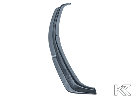 BMW E36 Rieger front lip in carbon style for non-M models, made by K2 Industries, shown installed on the front bumper.