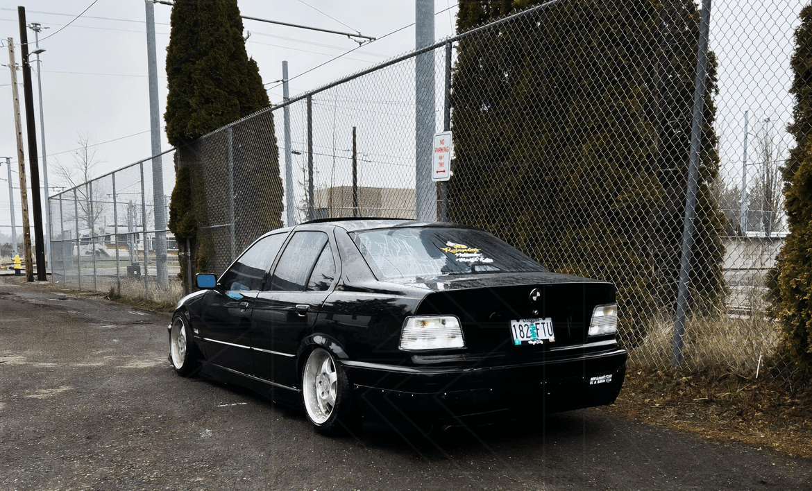 BMW E36 Sedan custom clear tail lights by K2 Industries, V3 style, for 1992-1999 model with sleek, modern design.