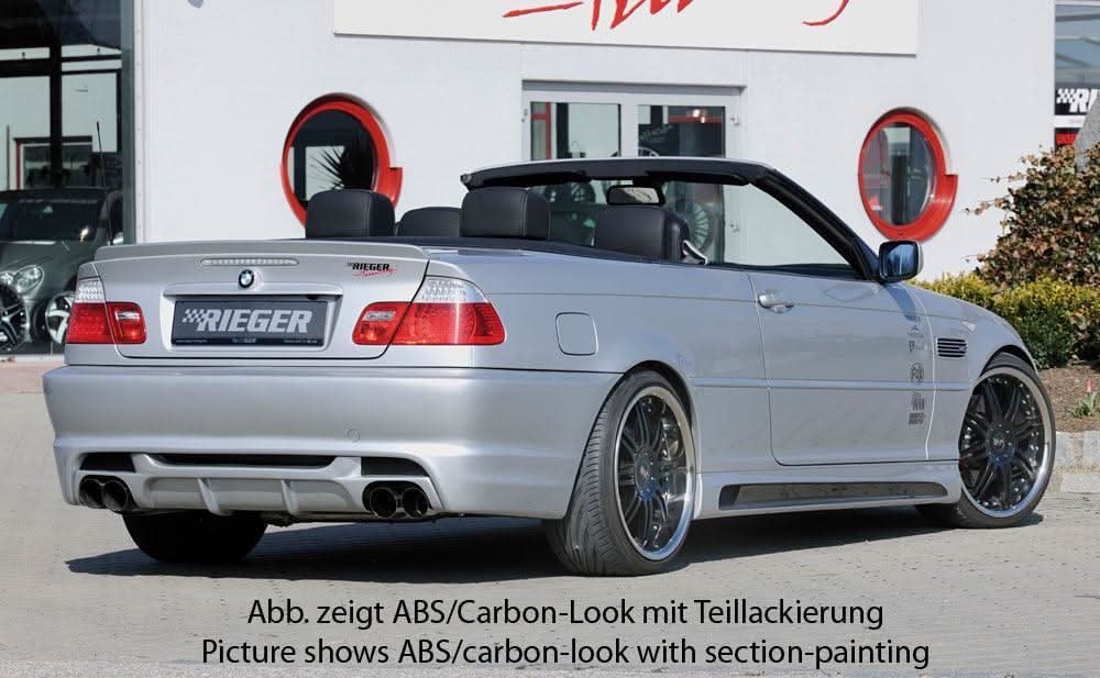 BMW E46 all models Rieger Vented Side Skirts V2 by K2 Industries, showcasing sleek, vented side skirts on the vehicle.