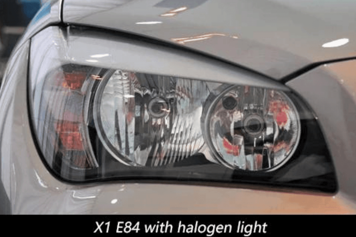 BMW E84 X1 headlights with modern angel eye HID Bi-Xenon bulbs, featuring sleek design and bright illumination from K2 Industries.