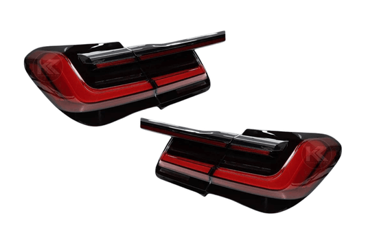 BMW F02 7 Series red LED tail lights by K2 Industries, featuring luxury beam style design for 2008-2015 models.