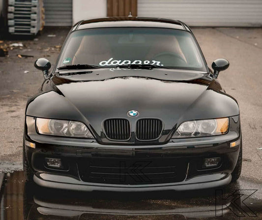 BMW Z3 Rieger front lip for 6-cylinder models, made by K2 Industries, shown installed on the front bumper of the 1995-2002 BMW Z3.