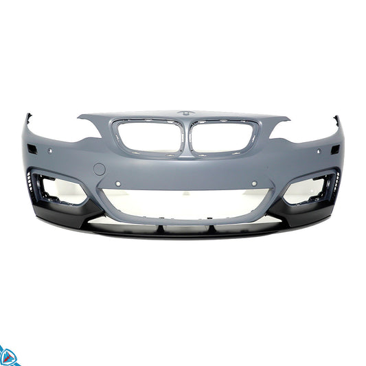 BMW 2 Series F22 F23 M-Sport style ABS front lip installed on front bumper, showcasing sleek design and fitment details.