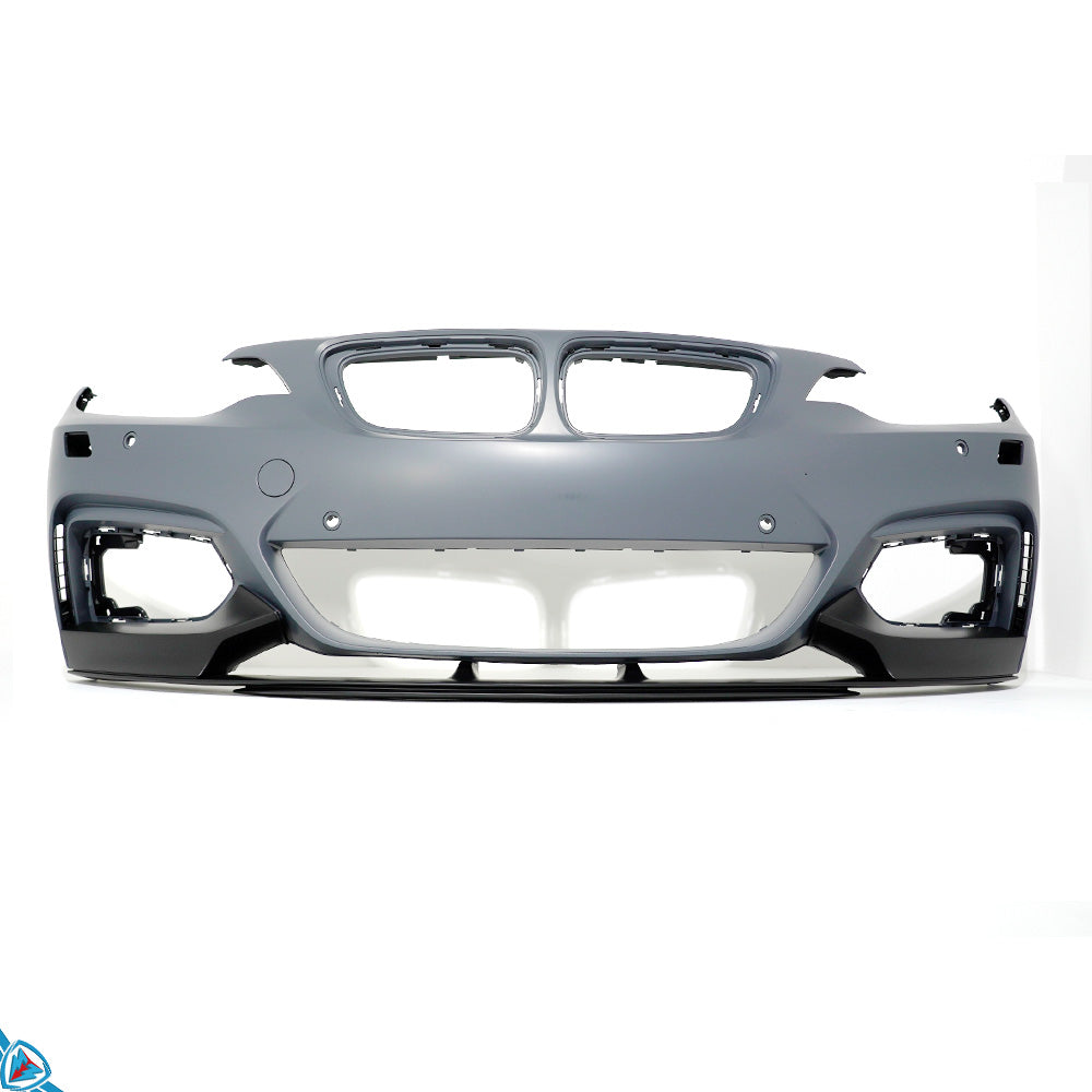 BMW 2 Series F22/F23 M-Sport style ABS front lip installed on front bumper, showcasing sleek aerodynamic design.
