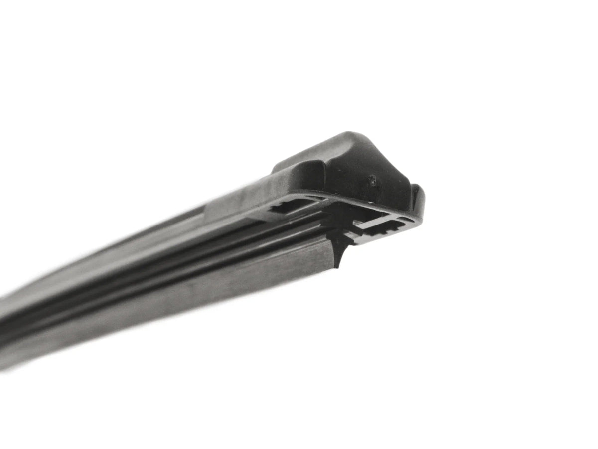 GoWesty 19-inch heavy-duty wiper blade for Vanagon, shown mounted on vehicle with clear rubber edge for effective windshield cleaning.