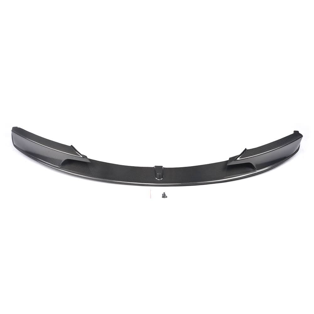 Carbon fiber P-style front lip for BMW F30 M Sport and M Tech, featuring detailed carbon fiber weave and aerodynamic design.