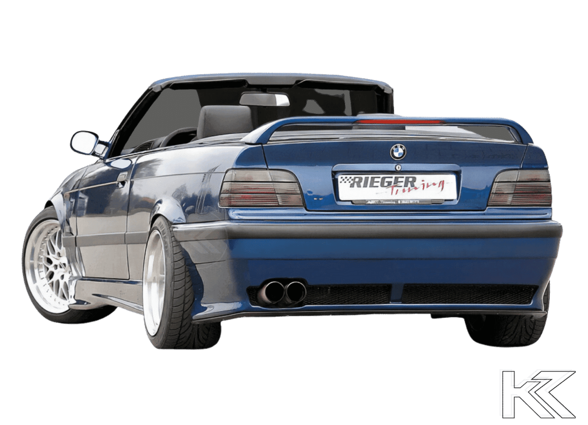 K2 Industries vented rear bumper for BMW E36, featuring a sleek design and ventilation slits for enhanced style and performance.