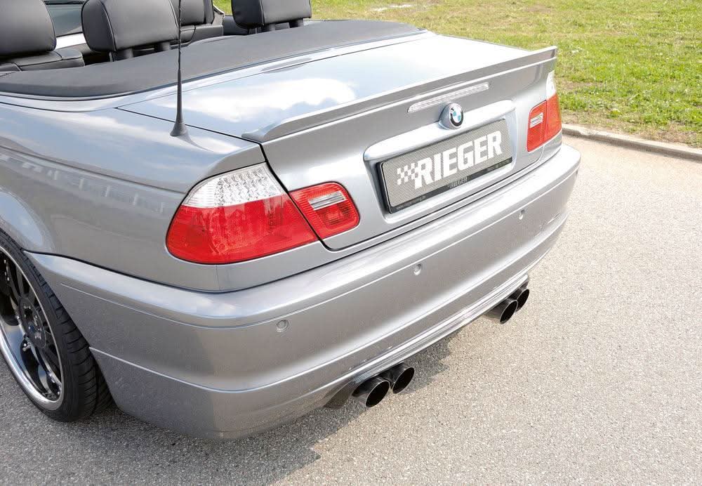 K2 Industries BMW E46 Convertible rear flap spoiler mounted on the car's trunk for sporty aerodynamic enhancement.