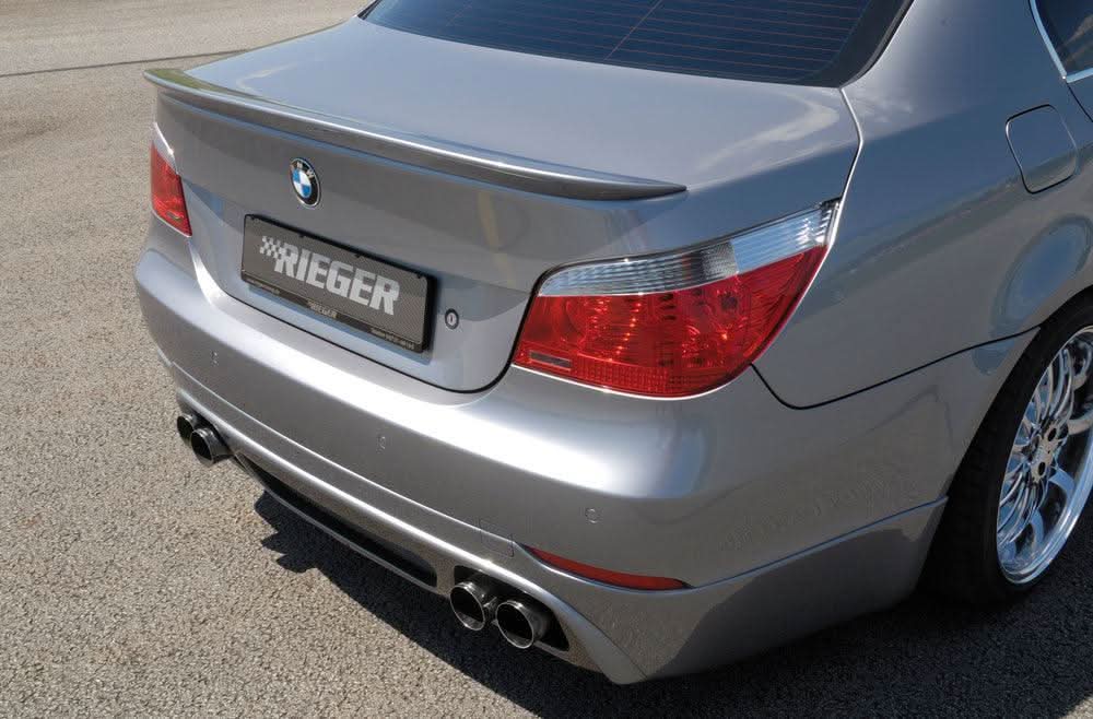 K2 Industries rear flap spoiler for BMW E60 Sedan, enhances aerodynamics and sporty look with sleek design.