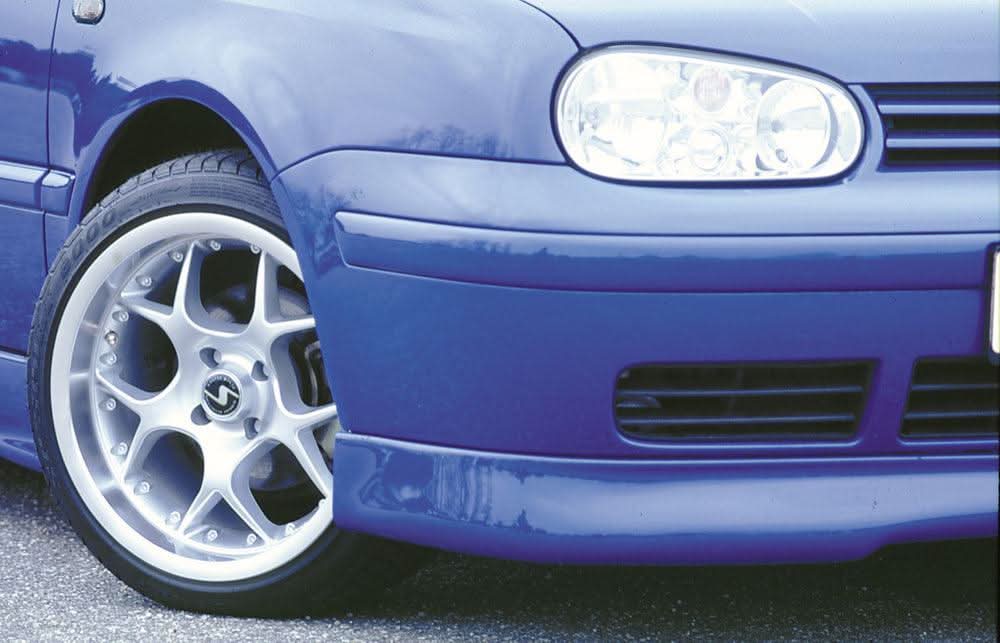 K2 Industries Rieger VW Golf 4 Convertible front lip, automotive body kit accessory, shows the sleek black front lip on a golf convertible.