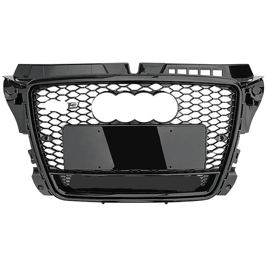 RS3 Style Front Grille for Audi A3 S3 2007-2013 Honeycomb Mesh Grill Black and Chrome Frame
