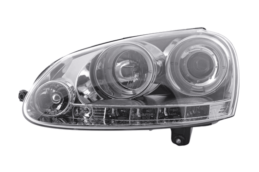 VW Golf 5 (Mk5) Chrome LED Angel Eye Headlights - (2003-2008) - AudiGear.com - Headlights