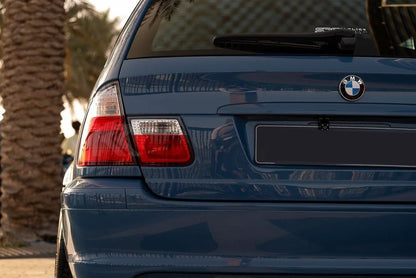 BMW 3 Series Touring E46 red LED tail lights set by K2 Industries, showing the sleek taillight design for model years 1998-2005.