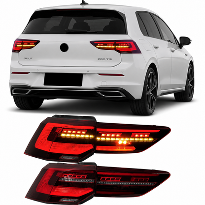 Vekto Volkswagen Golf 8 CSL Style full LED tail lights rear lamp assembly for 2018-2020 model, showing sleek taillight design.