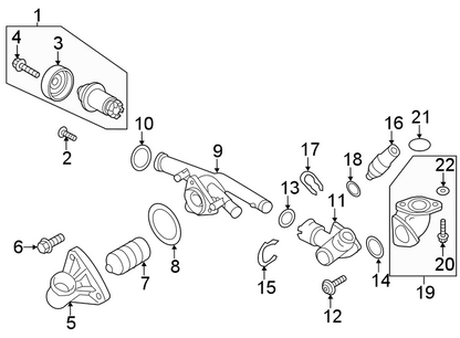 Genuine OEM Audi VW 3.6L VR6 water pump thermostat, part 03H121113E, University VW Audi