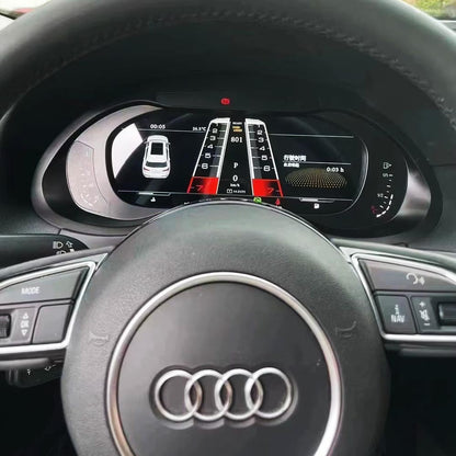 Audi A4 A5 Q5 S4 S5 B8 digital LCD cluster by Carlinklife® showing a sleek instrument gauge display in a modern vehicle dashboard.