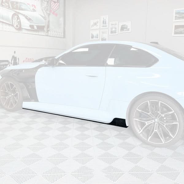 BMW 2 Series G87 M2 carbon fiber side skirts by K2 Industries, showcasing sleek, aerodynamic design for 2023+ model.