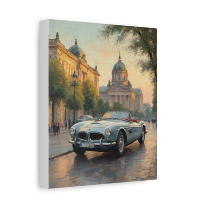 Vintage 1957 BMW 507 Roadster Canvas Wall Art | European City Boulevard Sunset Canvas Print | Impressionist Classic European Sports Car Art for Living Room & Office