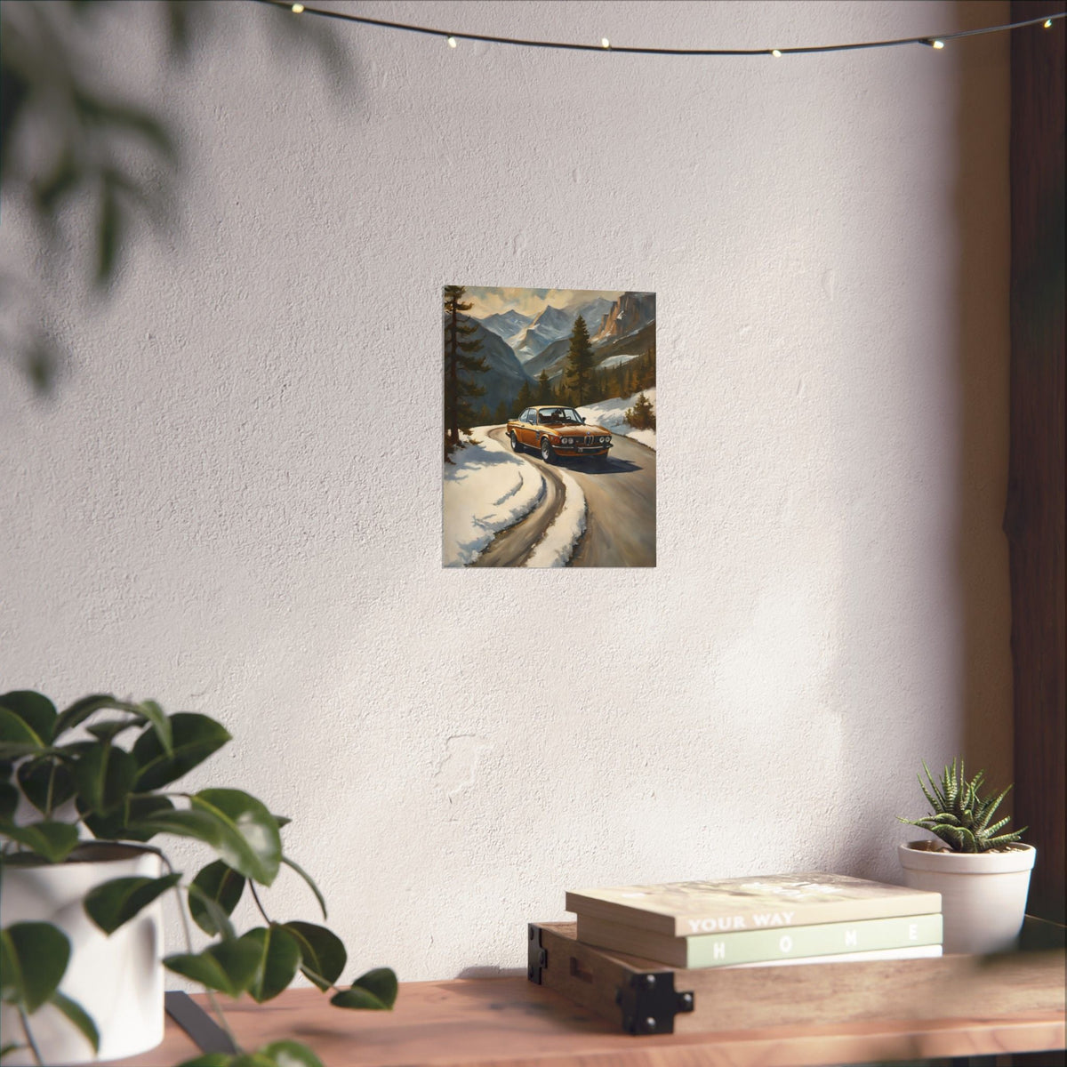 1973 BMW 30 CSL Wall Art Inka Orange Bronze Alpine Mountain Pass Snow Road Poster Classic German Sports Coupe Oil Painting Fine Art Print for Home Office Decor