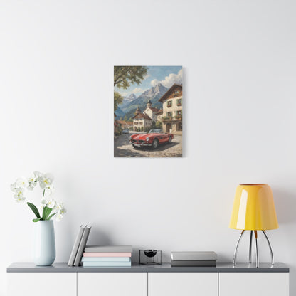Vintage 1957 BMW 507 Roadster Canvas Wall Art | Bavarian Alpine Village Canvas Print | Impressionist Classic European Sports Car Art for Living Room & Office