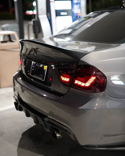 BMW 3 Series E90 M3 GTS OLED tail lights by K2 Industries, showing close-up of sleek, modern automotive tail light design.