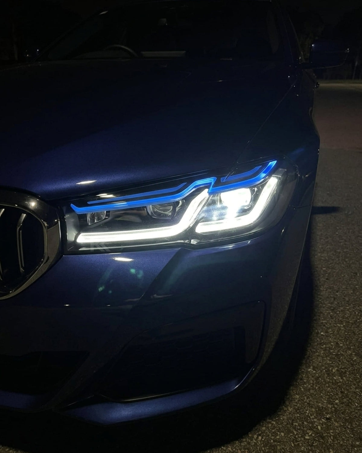 BMW 5-Series G38 G30 Laser LED headlights by K2 Industries, showing the sleek, modern headlight design with bright LED elements.