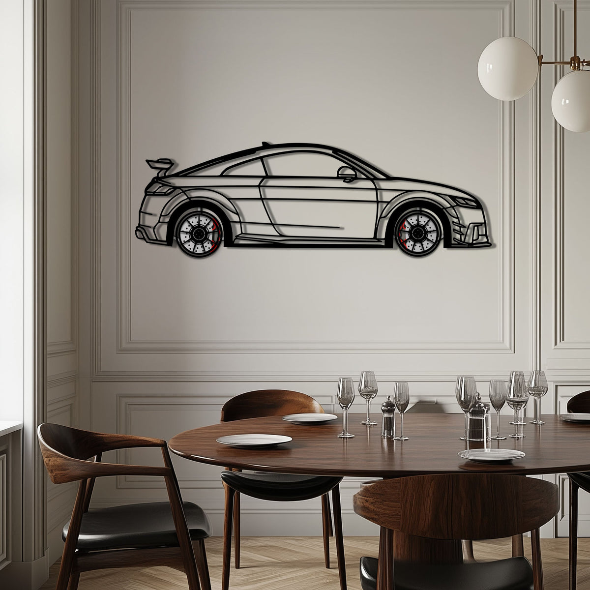Audi TT Metal Car Wall Art with Rotating Wheels - Iconic Sports Coupe Silhouette Decor - Interactive Automotive Wall Art- KAFMEKA099