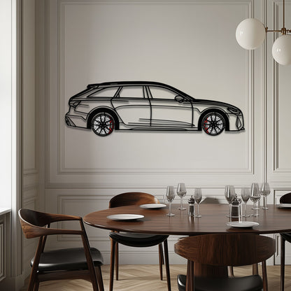 Audi RS6 Avant Metal Car Wall Art with Rotating Wheels - Super Wagon Silhouette Decor - Interactive Automotive Wall Art - KAFMEKA098