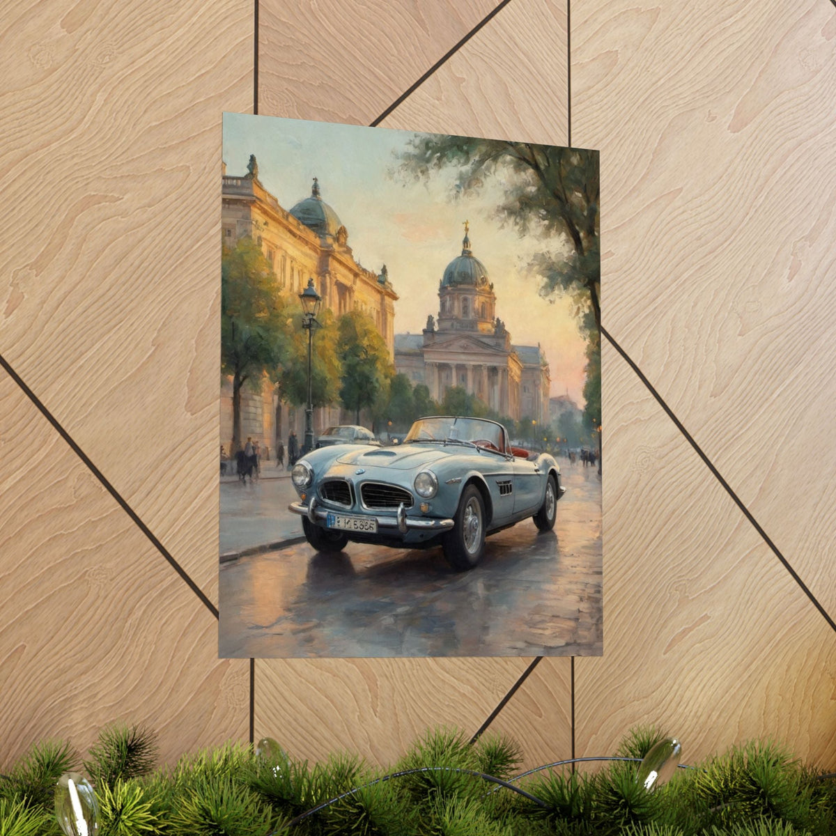 Vintage 1957 BMW 507 Roadster Poster | European City Boulevard Sunset Wall Art | Impressionist European Classic Sports Car Fine Art Paper Print