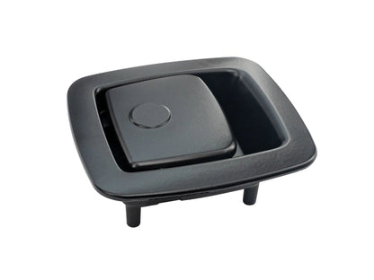 GoWesty rear bench seat latch for Eurovan Winnebago, close-up of latch mechanism on seat parts for vehicle interior.