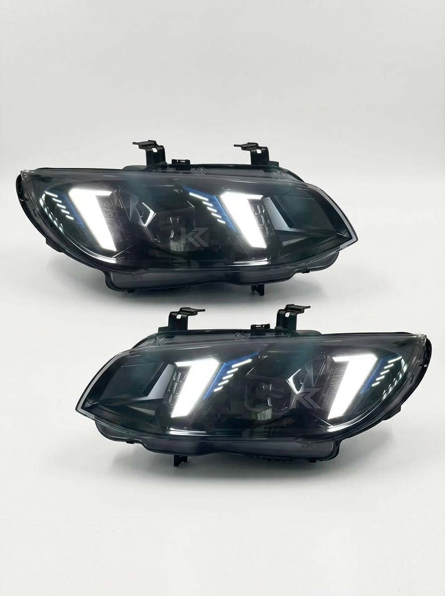 K2 Industries BMW 3 Series M3 E92/E93 LED headlight assembly with dual-color DRL, featuring snake eye LCI design for 2010-2013 models