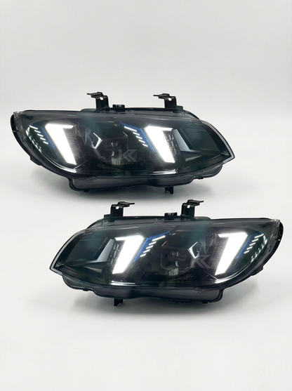 K2 Industries BMW 3 Series M3 E92/E93 LED headlight assembly with dual-color DRL, featuring snake eye LCI design for 2010-2013 models