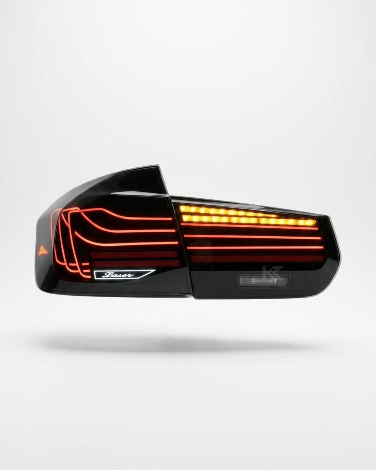 BMW 3-Series F30/F80 CSL laser style tail lights with RGB color change, installed on a 2013-2018 vehicle, by K2 Industries.